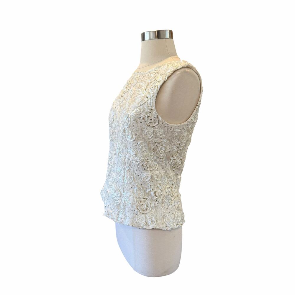 Vintage Alex Evenings Ivory Rosette Sequin Evening Top Size M - Picture 3 of 8